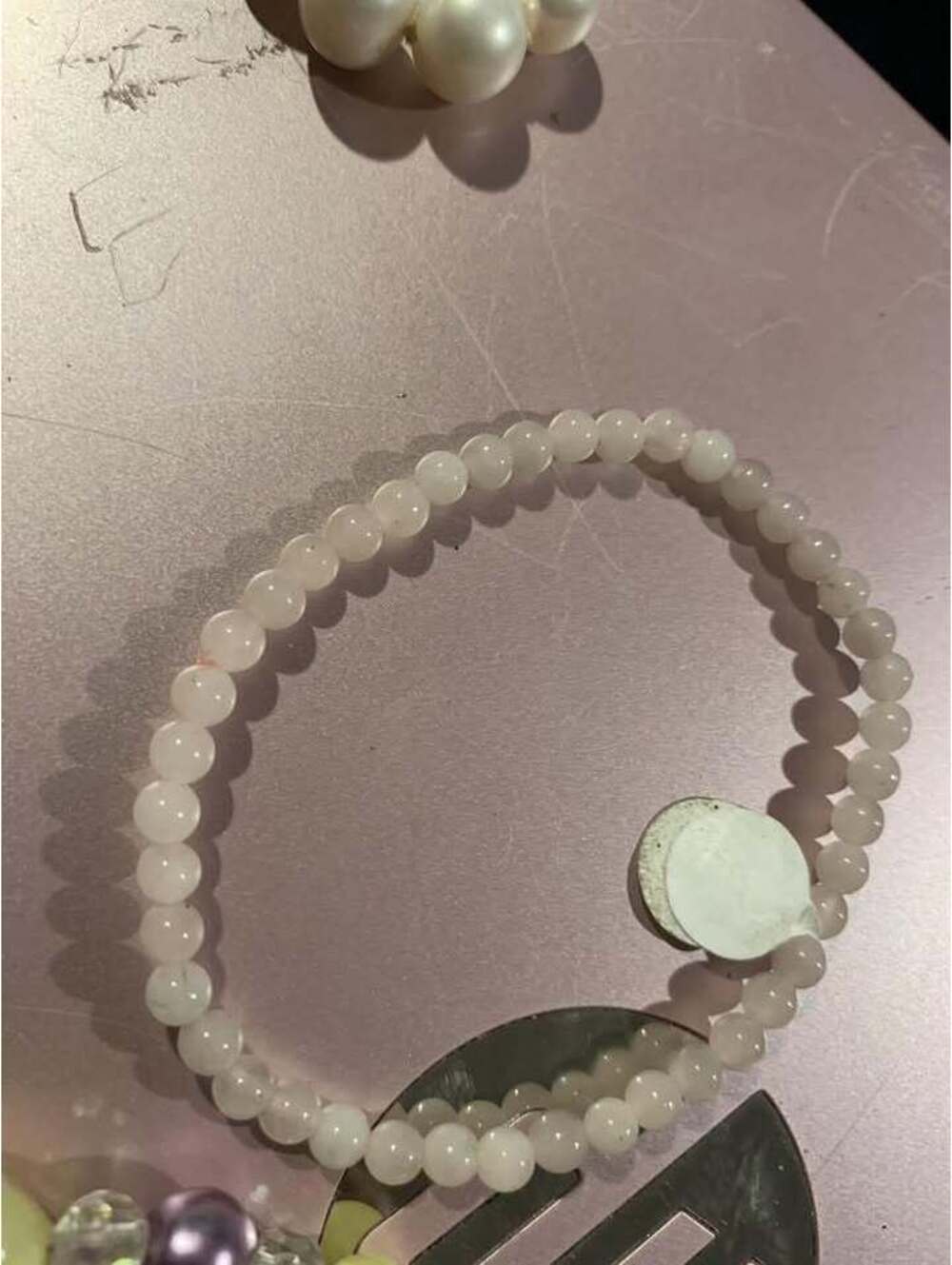Beaded Stretch Bracelet with Light Pink Round Beads